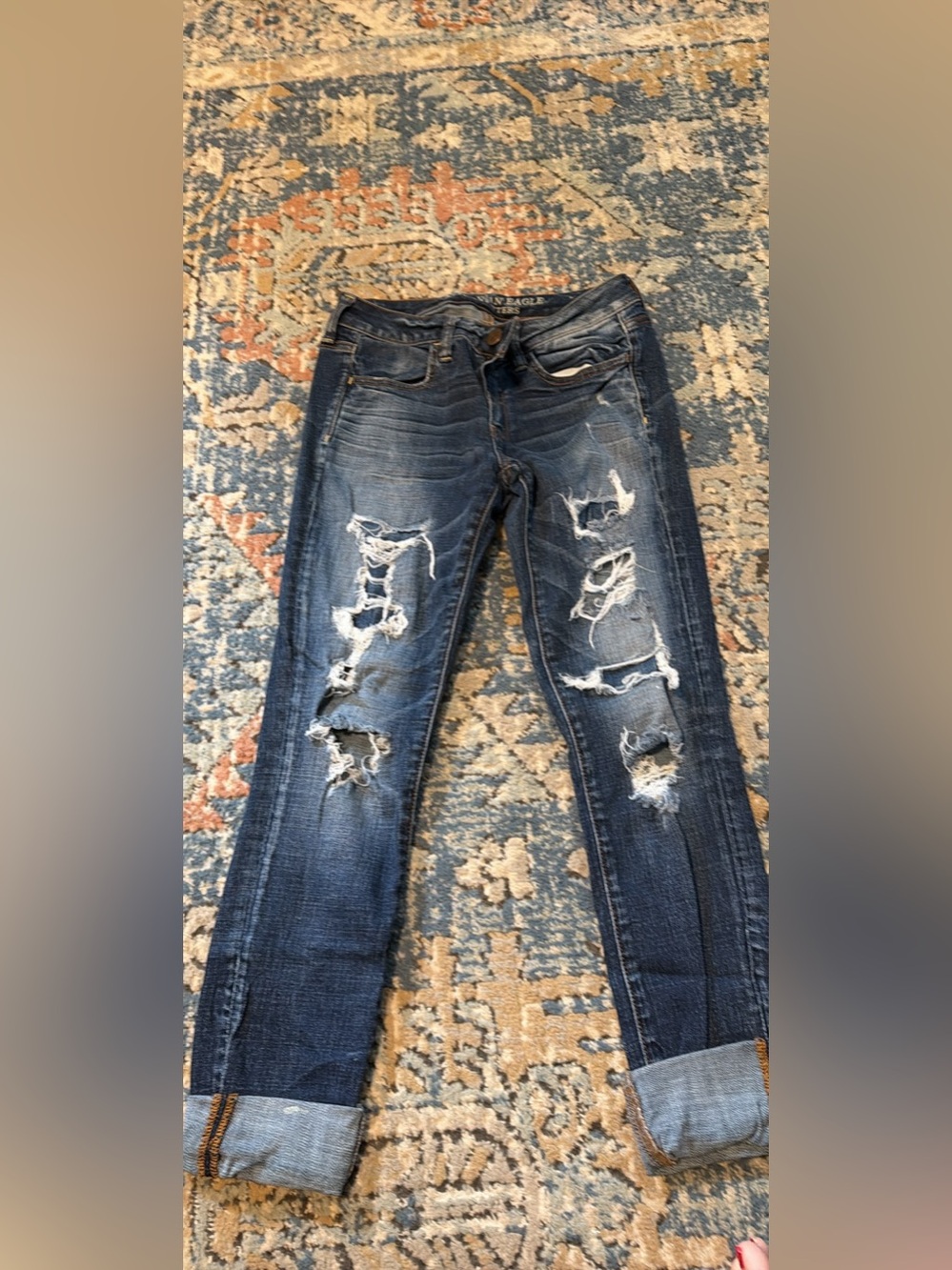 American Eagle Outfitters Distressed Dark Blue Skinny Jeans